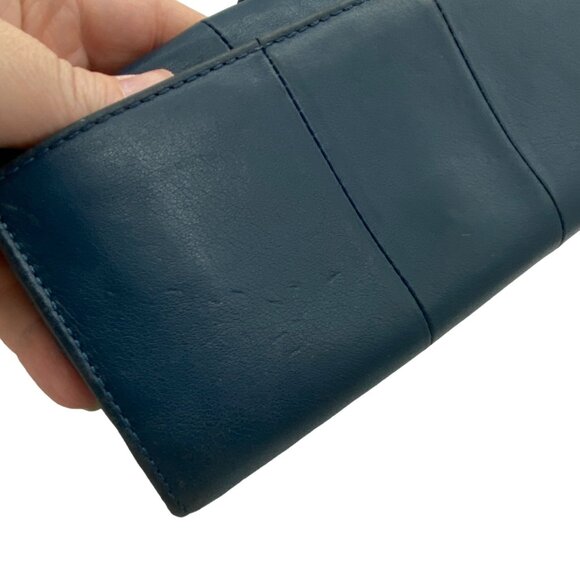 Coach Kristin leather wallet silver buckle bill fold pocket book teal green blue - Picture 5 of 16